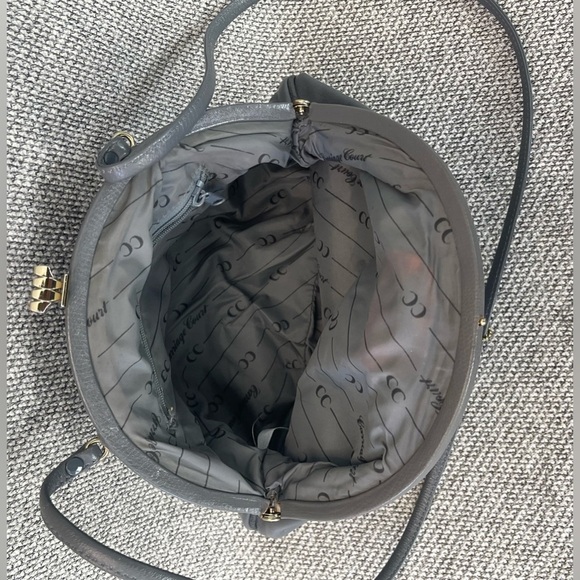 Genuine Leather Elegant Gray Crossbody Bag with Unique Shape and Drawstring - Picture 4 of 16